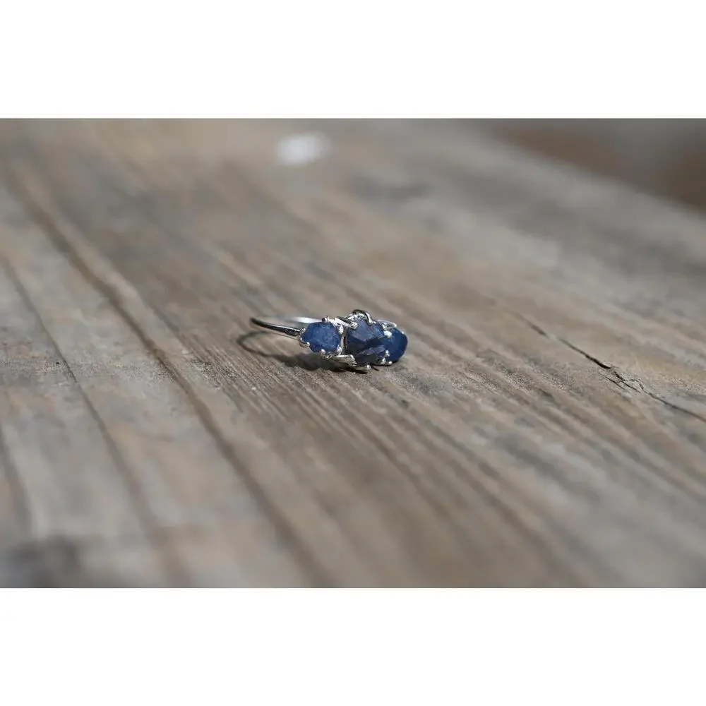 Engagement ring Raw Burmese Sapphire Ring: Sterling Silver Band